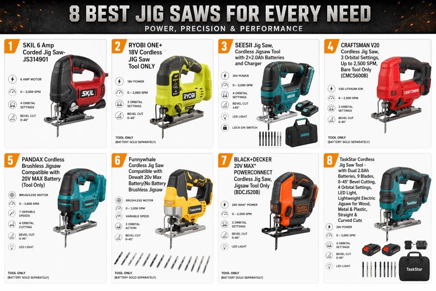 Cordless jig saw in Texas (TX) used for DIY wood cutting with smooth curved and straight cuts in home projects