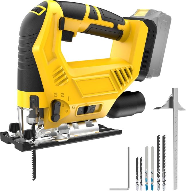 Funnywhale cordless jig saw compatible with DEWALT 20V battery for curved, straight, and circular precision cutting
