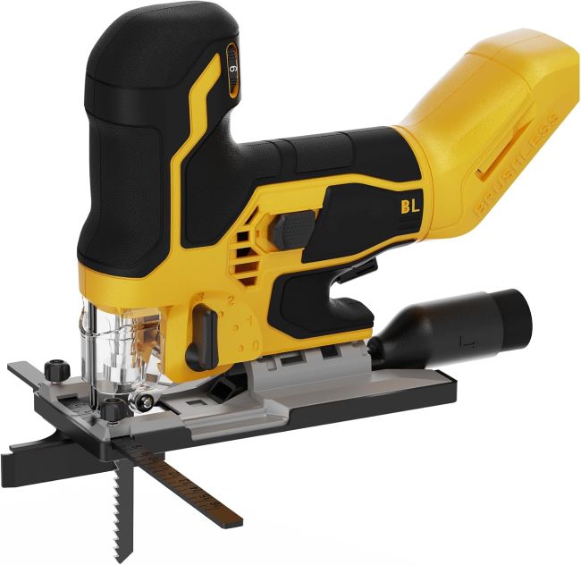PANDAX brushless cordless jig saw with ergonomic grip, variable speed, and bevel cutting for wood and metal projects