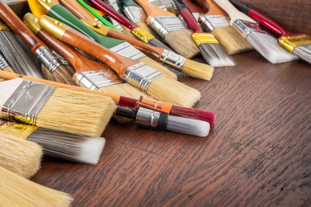 Professional paintbrush set arranged neatly for painting projects