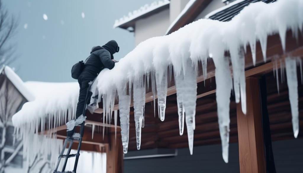 Snow covered residential roof with heavy winter accumulation