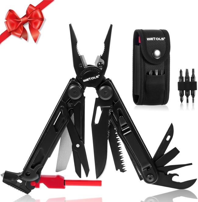 WETOLS 27-in-1 multitool with pocket knife, needle nose pliers, screwdrivers, and sheath for camping and everyday carry