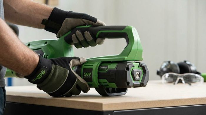 Edging a sidewalk with a cordless string trimmer