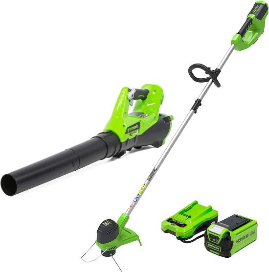 Greenworks STBA40B210 40V Cordless String Trimmer and Leaf Blower Combo Pack