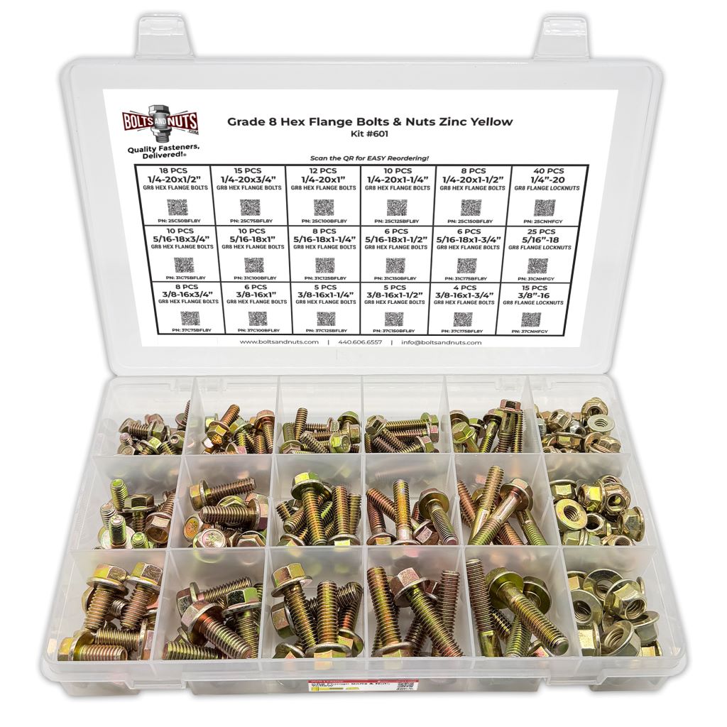 Organized bolt and nut assortment kit with labeled compartments for DIY home repair projects