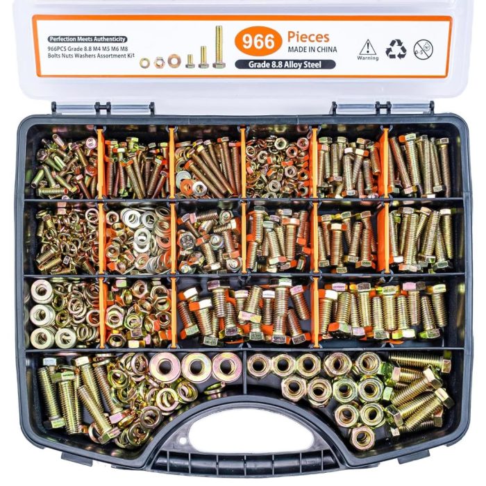 DIY workspace showing neatly arranged bolt and nut kit used for easy project assembly and repairs