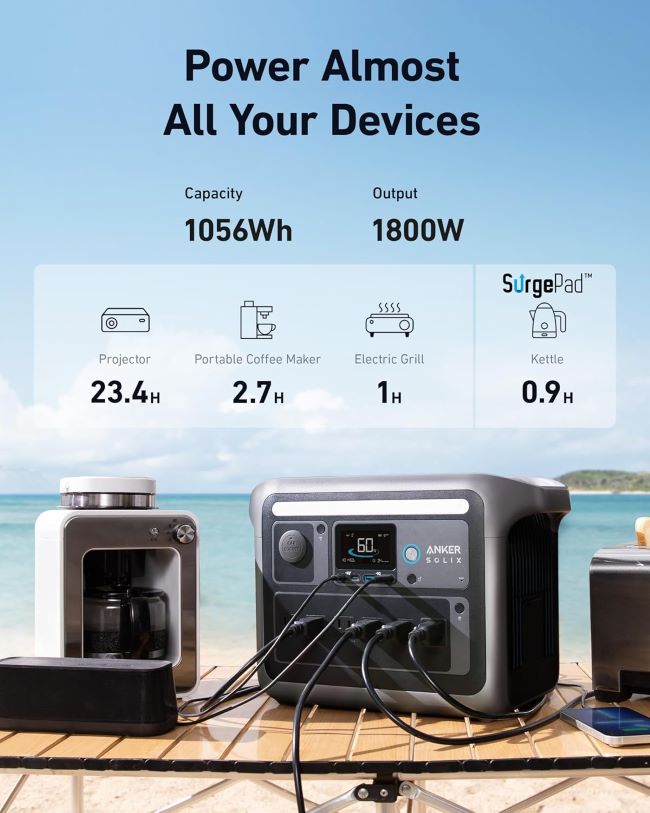 Anker SOLIX C1000 with LiFePO4 battery, multiple AC outlets, and fast charging for travel and emergencies