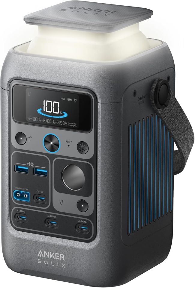 Anker SOLIX C300 DC Power Bank Station charging phones, laptops, and camping gear in Wisconsin