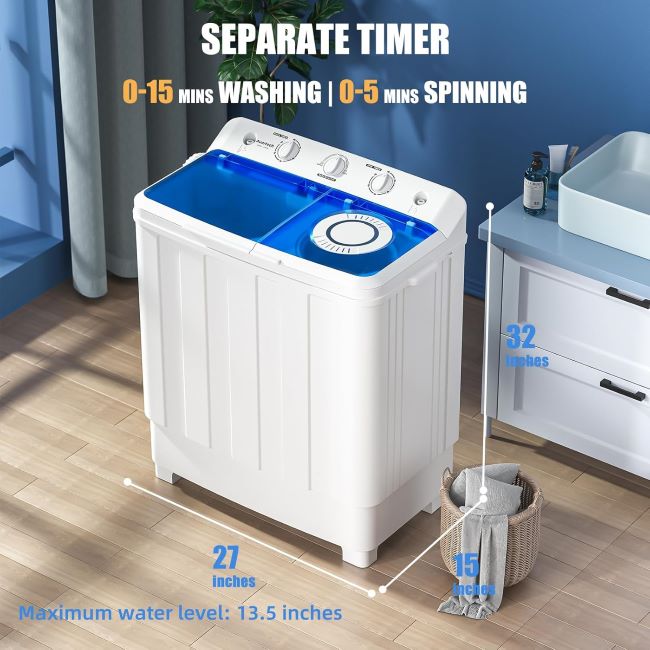 Auertech portable washing machine with twin tub design washing clothes in a New York apartment