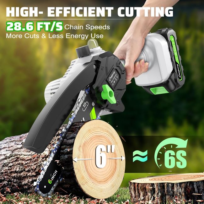 Lightweight CEEPUY cordless chainsaw with battery for home and garden maintenance