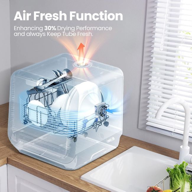 COMFEE' countertop dishwasher with built-in water tank, multiple wash programs, and compact design