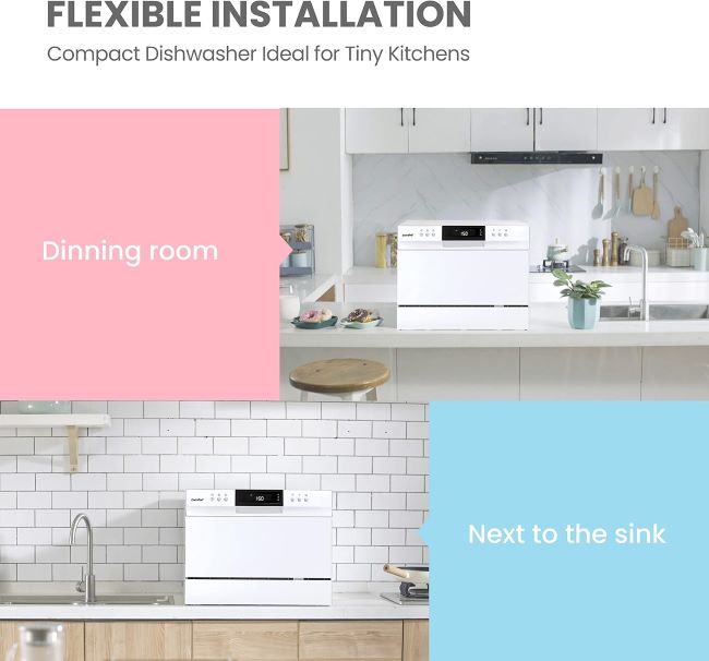 COMFEE’ countertop dishwasher with built-in water tank and multiple wash cycles for RVs and small homes