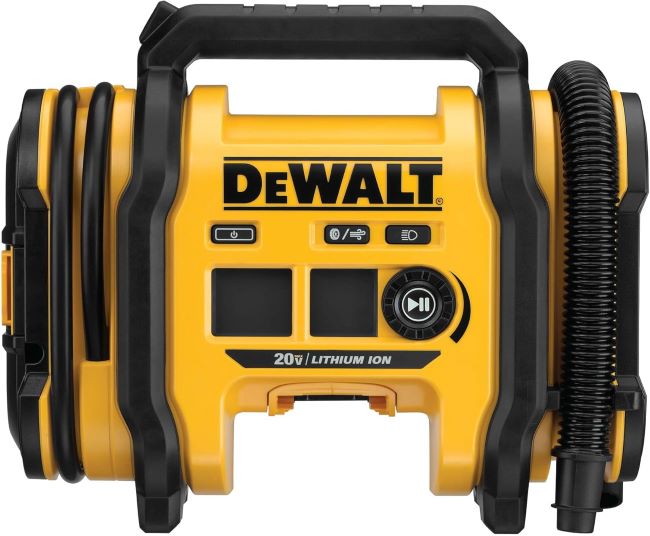 DEWALT 20V MAX tire inflator inflating a car tire in Florida