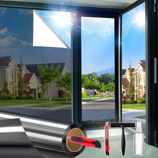 Dwersty one-way reflective window privacy film with heat blocking, UV protection, and removable static cling design