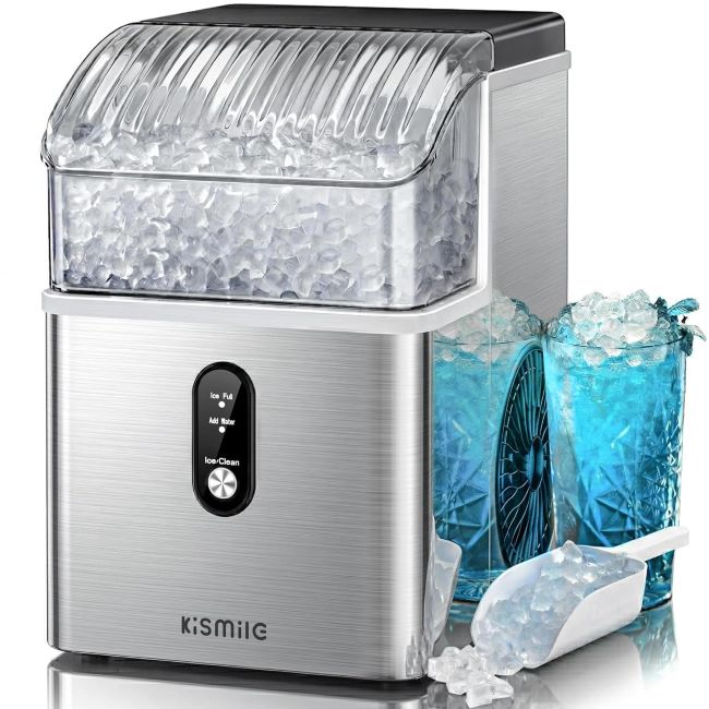 Kismile countertop nugget ice machine with self-cleaning function for home, RV, and camping use