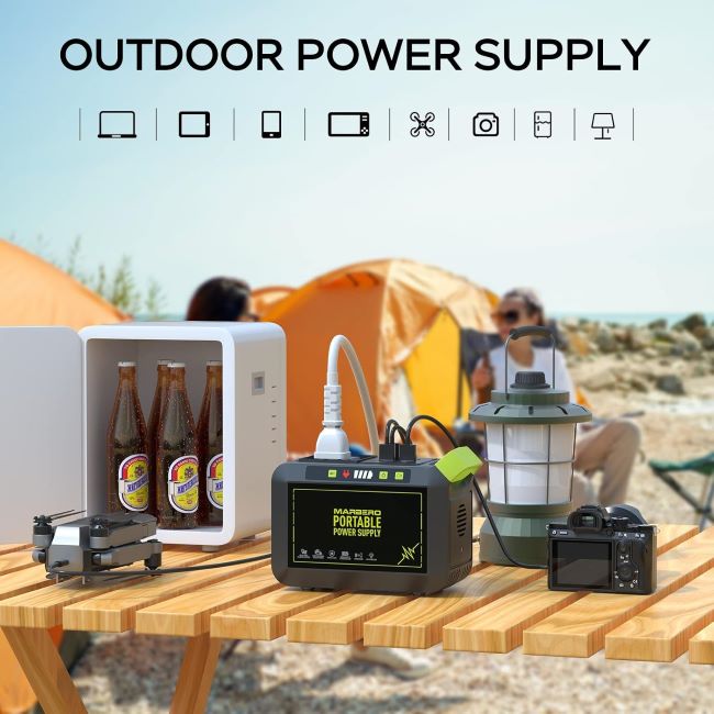 MARBERO 88Wh portable power station charging phones, laptops, and small devices during camping in North Carolina