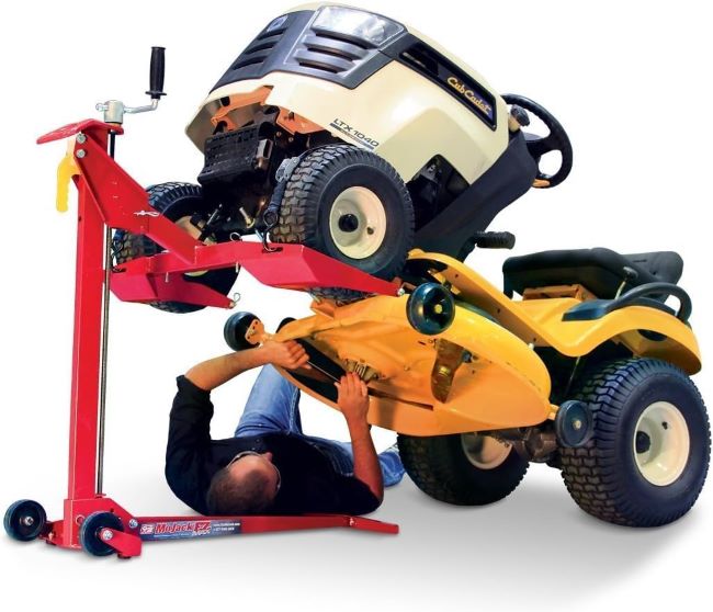 MoJack EZ MAX 45001 lawn mower lift with folding design for easy storage