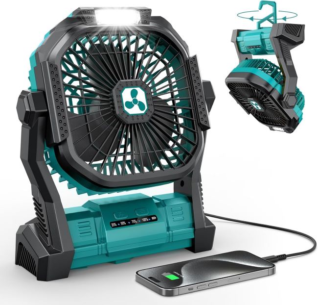 ONLYNEW 20000mAh rechargeable camping fan with LED lantern for tents, travel, and outdoor adventures