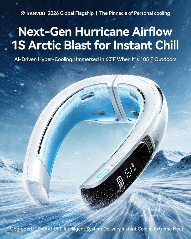 RANVOO AICE LITE MAX AI neck air conditioner with cold-blast cooling and 6000mAh rechargeable battery