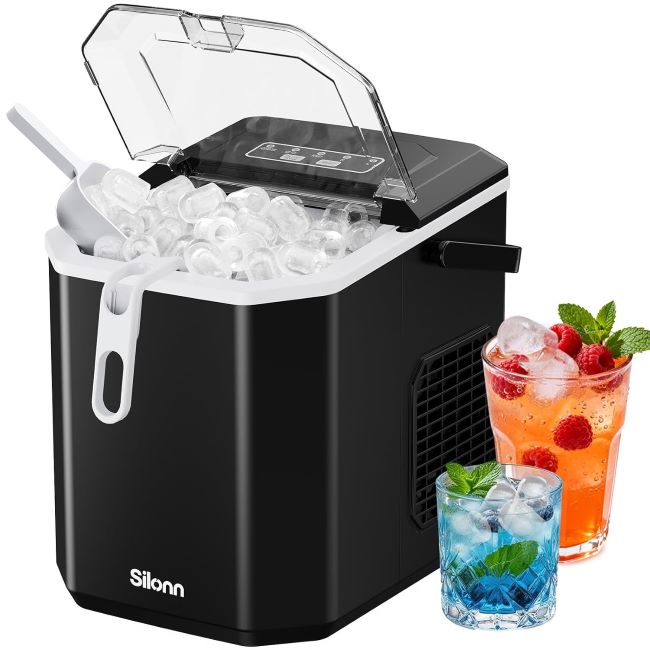 Silonn countertop ice maker producing fresh ice cubes on a Georgia kitchen counter