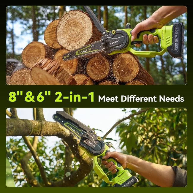 Supstable brushless mini chainsaw cutting branches and small logs with one-handed operation
