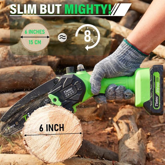 Lightweight Tietoc 6-inch cordless chainsaw for pruning and yard maintenance