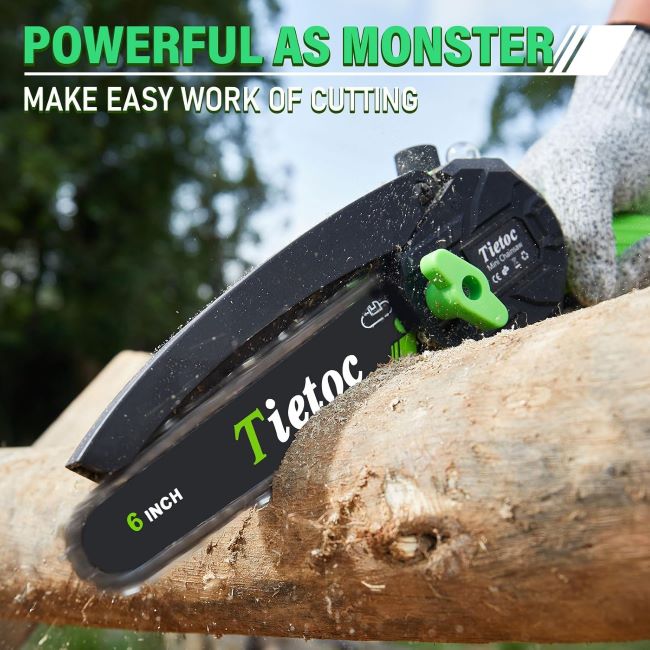 Tietoc mini electric chainsaw cutting small logs and branches with one-handed operation