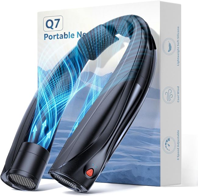 Vexolta portable neck fan with 6000mAh rechargeable battery, 360-degree airflow, and six speed settings