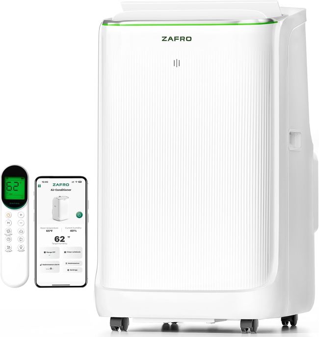ZAFRO 14,000 BTU dual-hose smart inverter portable air conditioner with app and remote control