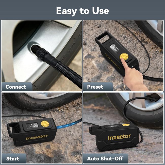 inzeetor portable tire inflator for cars, bicycles, sports balls, and roadside emergency preparedness