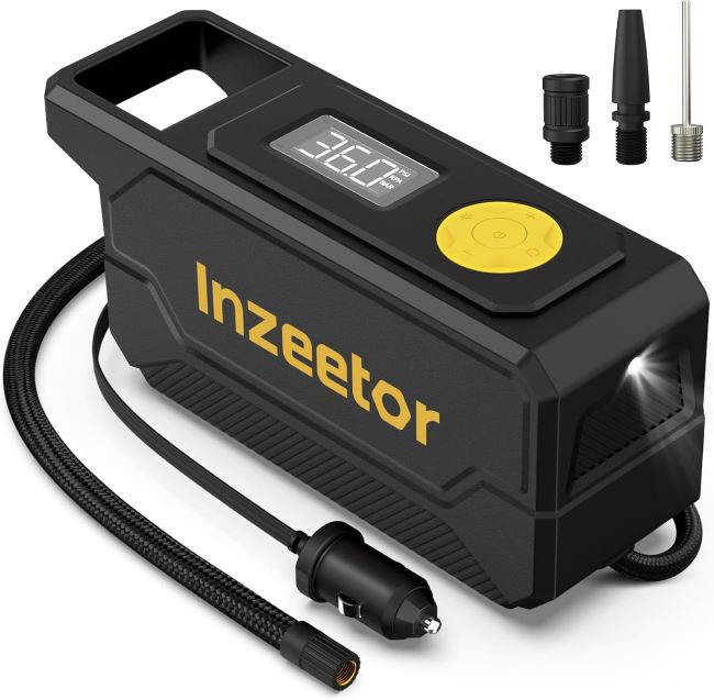 inzeetor 150 PSI portable tire inflator inflating a car tire in New York