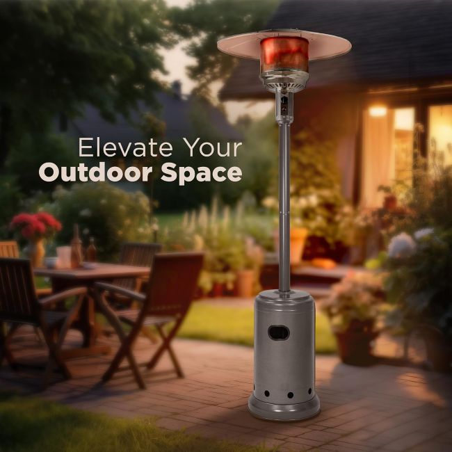 Amazon Basics outdoor propane heater with stainless steel burner and wheels