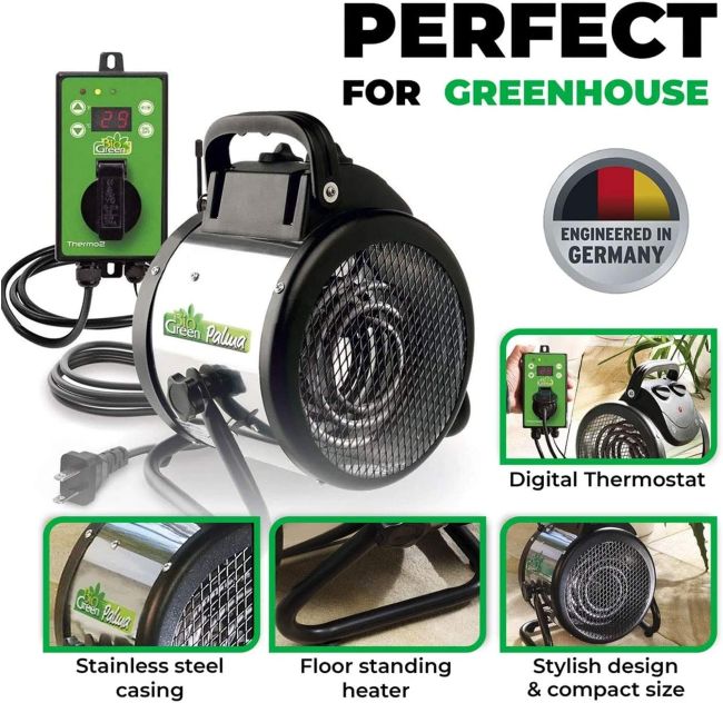 BioGreen PALMA electric greenhouse heater providing adjustable warmth for plants