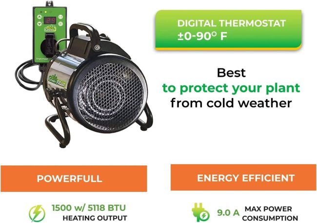 BioGreen PALMA greenhouse heater with thermostat control for maintaining growing temperatures