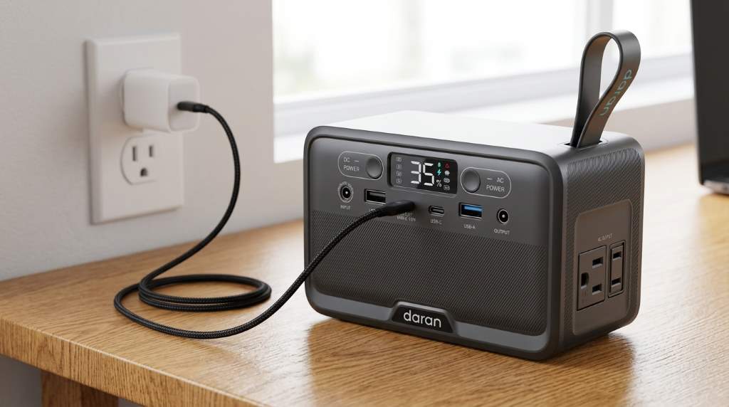 Charging Daran 89.6Wh portable power station with original adapter