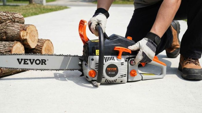 Checking chain tension before starting a chainsaw