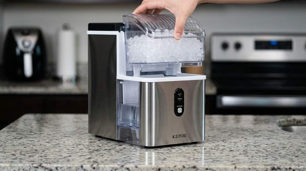 Cleaning a Kismile countertop nugget ice maker with a soft cloth
