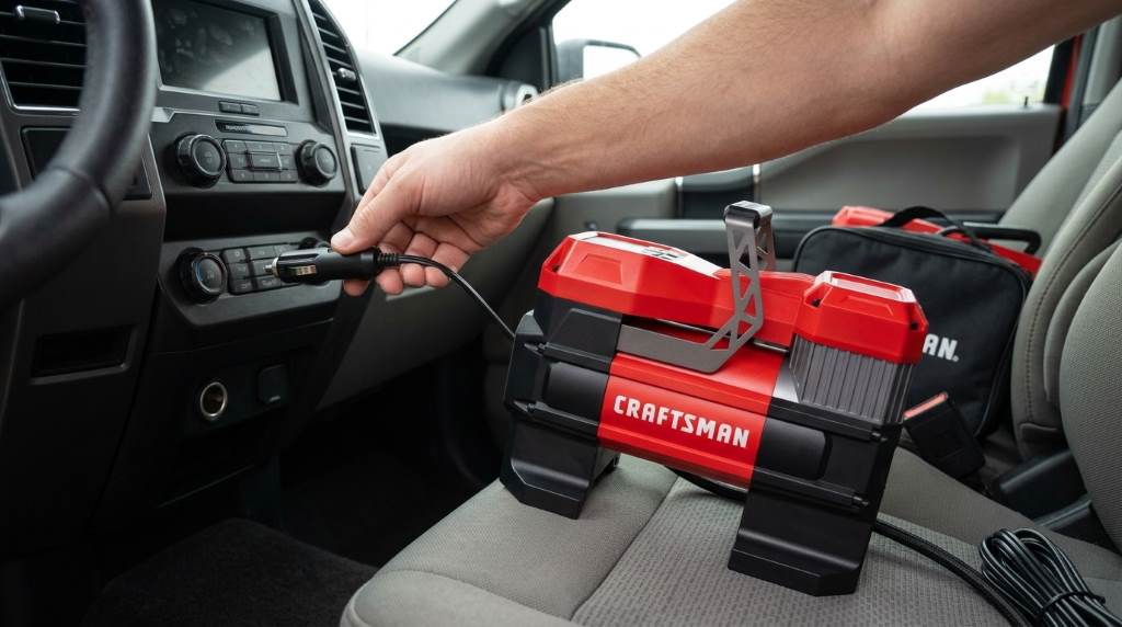 Craftsman 150 PSI Air Compressor connected to an air hose
