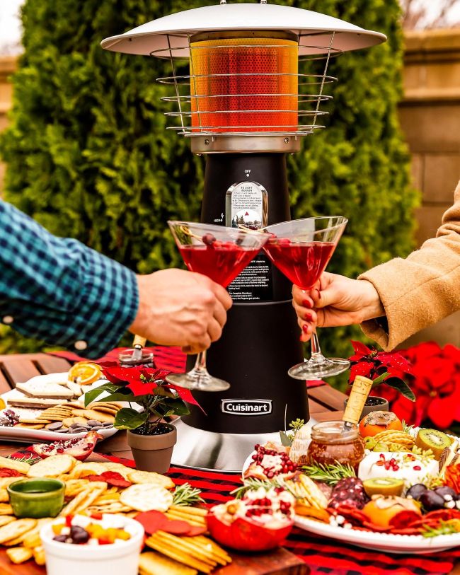 Cuisinart portable propane patio heater providing warmth on a deck or patio