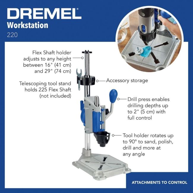Dremel 220-01 drill press workstation for precision drilling and tool control