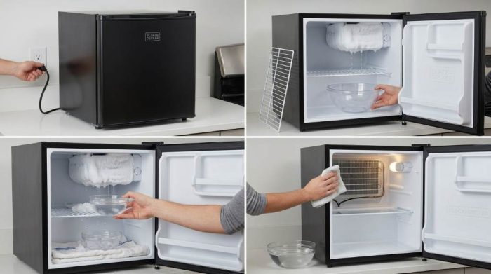 Drying the interior of a compact refrigerator after manual defrosting