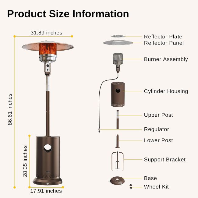 EAST OAK round table heater providing warmth for outdoor dining and gatherings