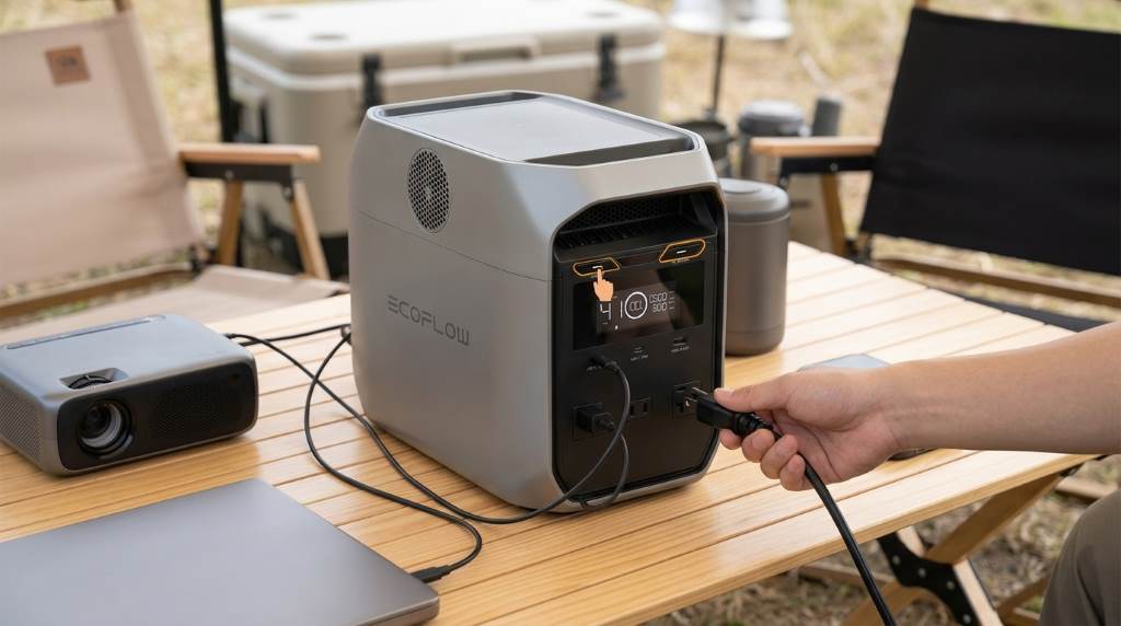 EF ECOFLOW DELTA 3 Classic Station powering household electronics