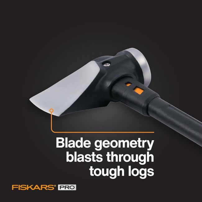 Fiskars Pro IsoCore wood-splitting maul used for breaking large logs and firewood