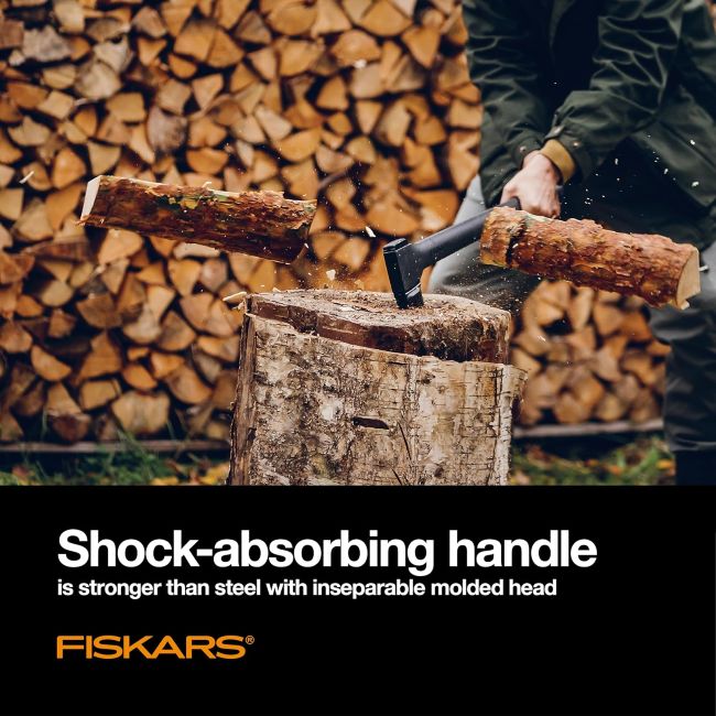 Fiskars X27 firewood axe for camping, bushcraft, and backyard wood splitting