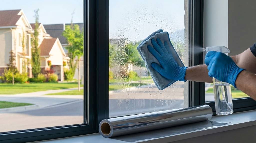 Installing heat protector film on a residential window