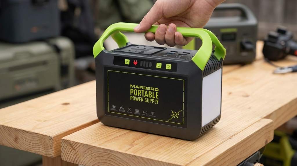 Marbero 88Wh power station charging with wall adapter