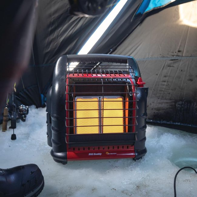 Mr. Heater 18,000 BTU heater providing warmth for cold-weather activities and outdoor spaces