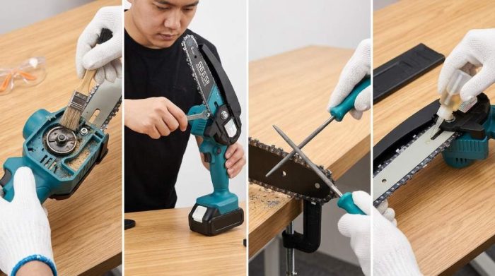 Proper storage of a Seesii Mini Cordless Chainsaw with battery removed