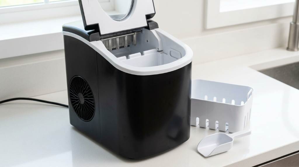 Removing the ice basket from a countertop ice maker